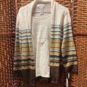 NWT Alfred Dunner Women's Multicolor Striped Cardigan Style 1 Piece Blouse